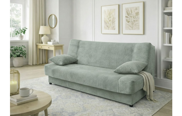 Wersalka kanapa Jaś sztruks miętowy PLAMOODPORNA z funkcją spania pojemnik